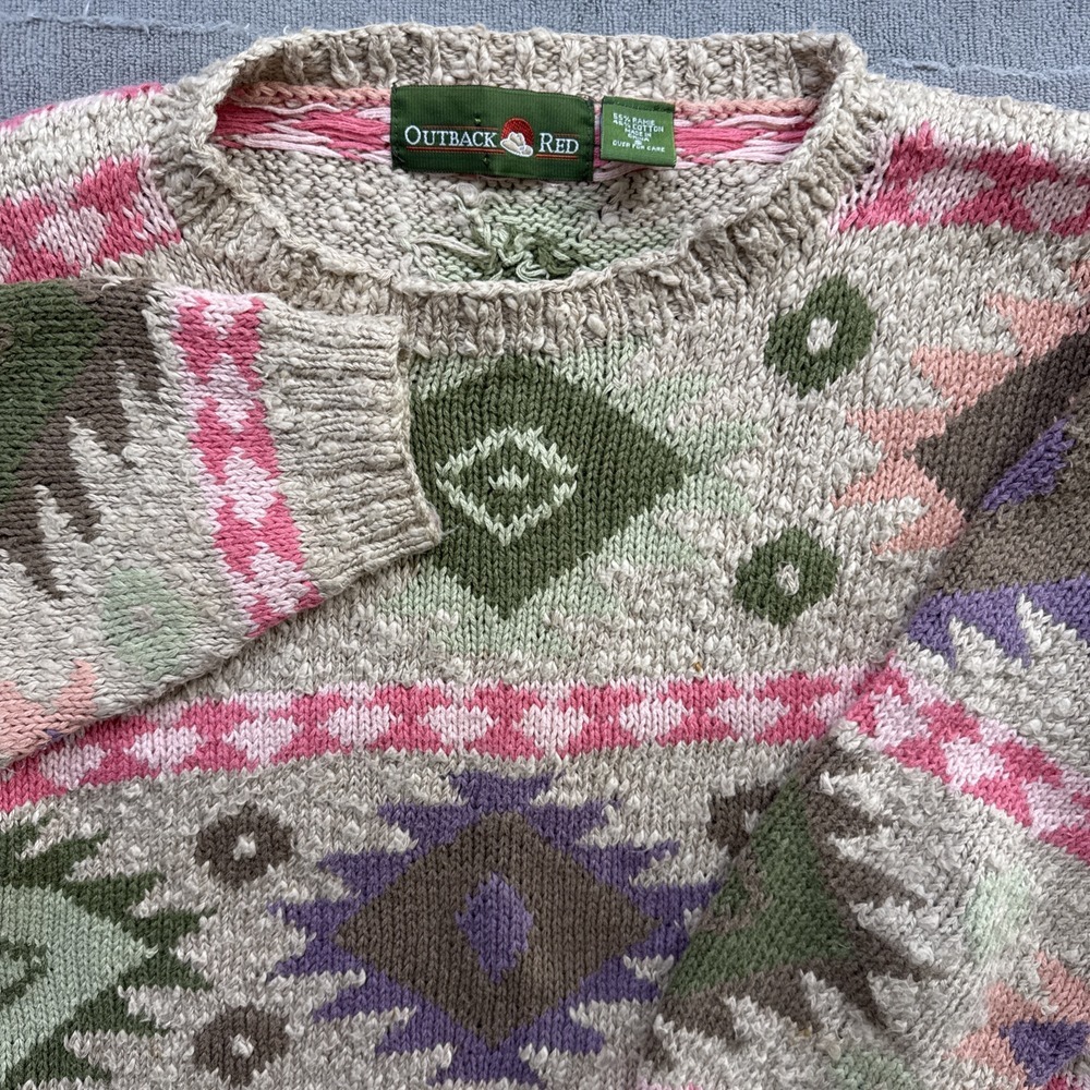 Vtg 80s Sweater Outback Red Womens S Aztec Southwestern Boho Neutral Pullover